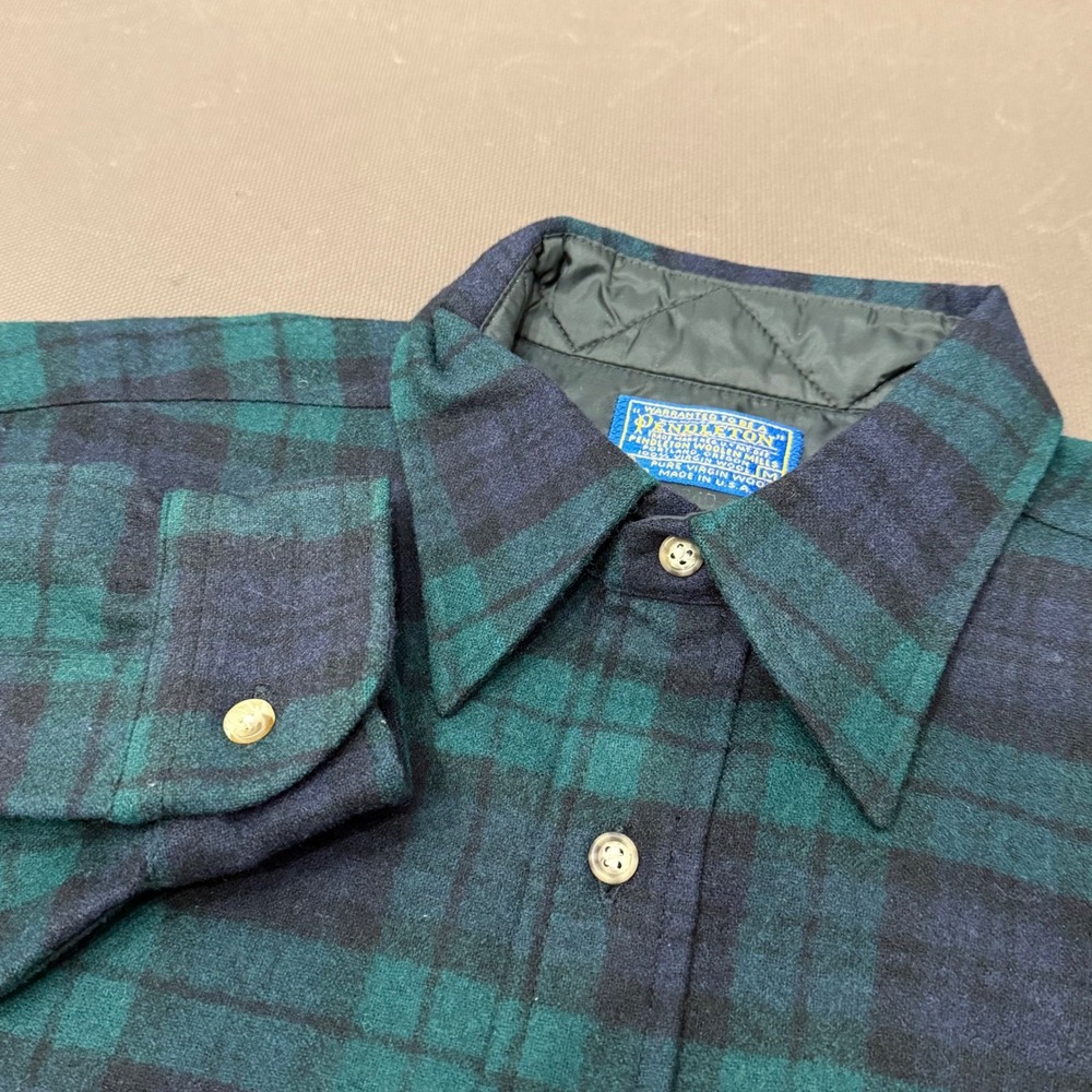 Pendleton Wool Flannel Board Shirt Mens Medium Black Watch Plaid Virgin Wool USA